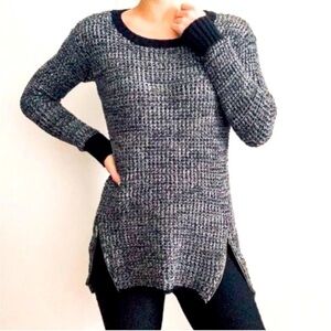 Ruby Moon Chunky Knit Zippered Flared Hem Crewneck Fitted Sweater Size M